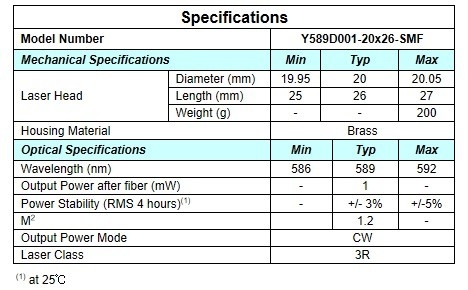 0.2 KG APC パワータイプ 単調ファイバーカップリングのための黄色DPSSレーザー 高安定性