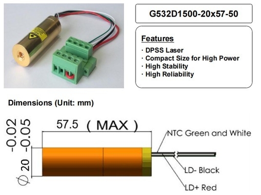 ACCグリーン 532nmレーザーモジュール 1500mW 高性能レーザー部品用のコンパクトサイズ