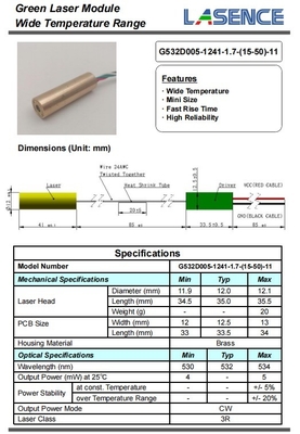 532nm 5mW 3Rグリーンレーザーモジュール 寿命長 体重0.02KG 寿命5000時間